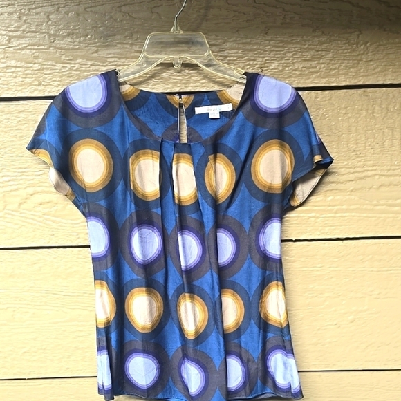 Boden Ravello Silk Blend Short Sleeve Circle Print Blouse 6 - Picture 1 of 8